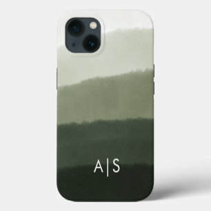 Elegant Monogrammed Initials Jungle Green Ombre iPhone 13 Case