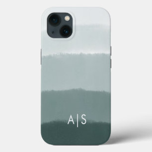 Elegant Monogrammed Initials Limed Spruce Ombre iPhone 13 Case