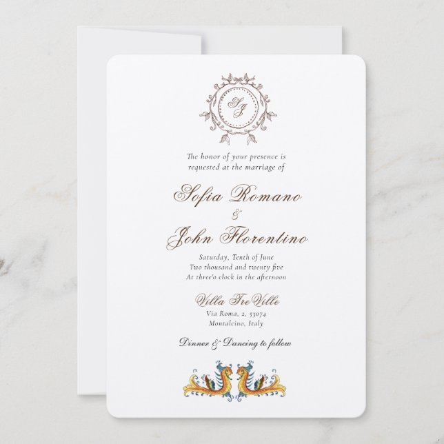 Elegant Monogrammed Italian wedding Invitation (Front)