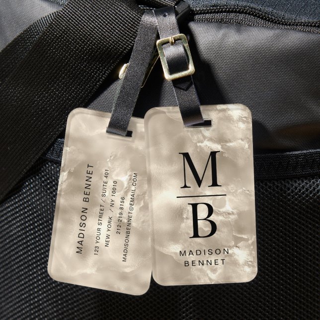Elegant Monogrammed Ivory Beige  Luggage Tag (Elegant Monogrammed Ivory Beige Luggage Tag)