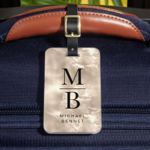 Elegant Monogrammed Ivory Pearl Texture Luggage Tag