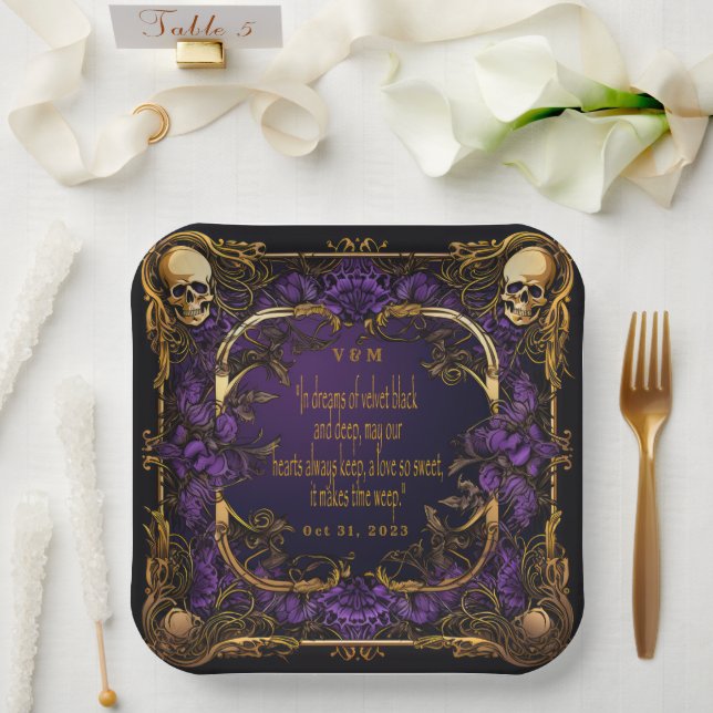 Elegant Monogrammed Love Spell Gothic Wedding Paper Plate (Wedding)