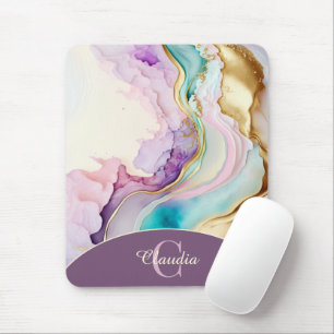 Elegant Monogrammed Marble Liquid Ink Mouse Mat