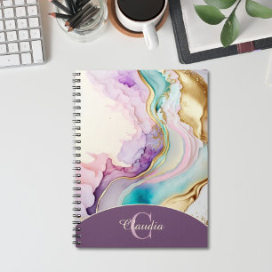 Elegant Monogrammed Marble Liquid Ink Notebook