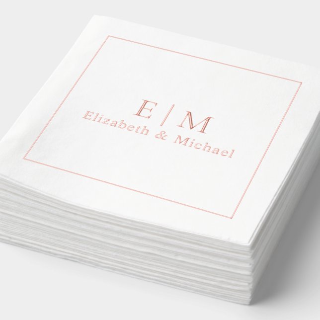Elegant Monogrammed Minimal Wedding Rose Gold Foil Napkins (Detail)