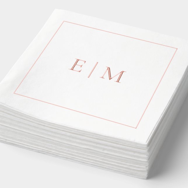 Elegant Monogrammed Minimal Wedding Rose Gold Foil Napkins (Detail)