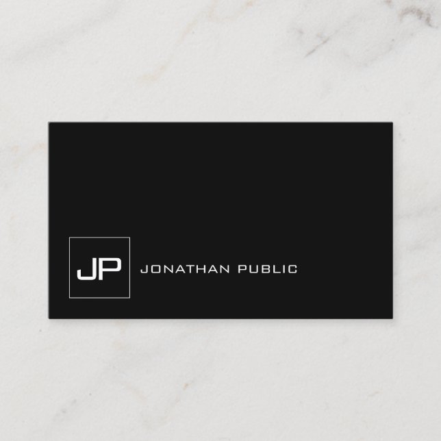 Elegant Monogrammed Modern Black White Plain Business Card (Front)