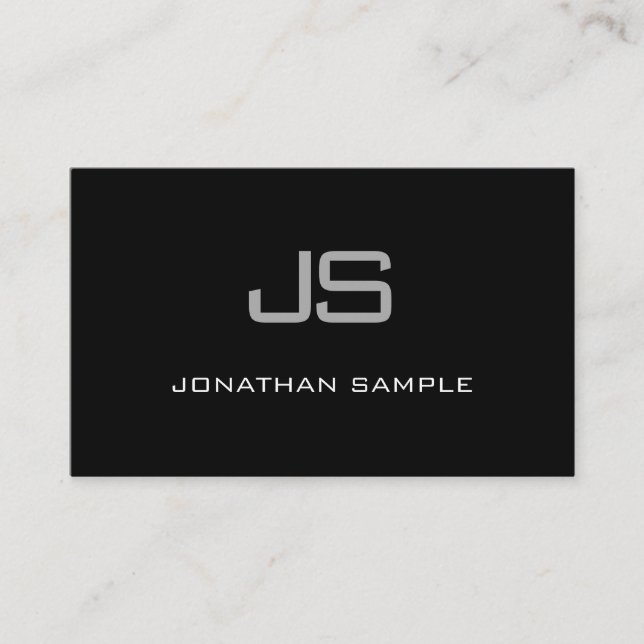 Elegant Monogrammed Modern Black White Plain Chic Business Card (Front)