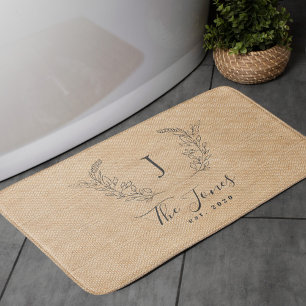 Elegant monogrammed modern farmhouse chic bath mat