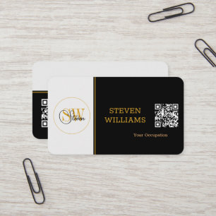 Elegant Monogrammed Name, Signature / QR Code Business Card