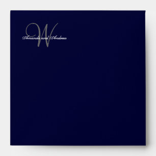 Elegant Monogrammed Navy Blue Grey Wedding Envelope