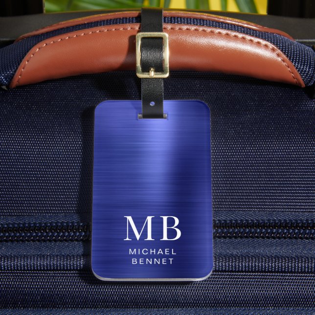 Elegant Monogrammed Navy Blue  Luggage Tag (Front Insitu 2)