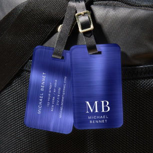 Elegant Monogrammed Navy Blue Luggage Tag