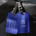 Elegant Monogrammed Navy Blue Metal Luggage Tag<br><div class="desc">Personalised Elegant Monogrammed Navy Blue Faux Metal Luggage Tag.</div>