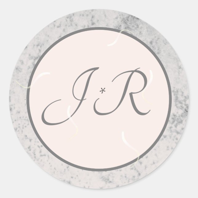 Elegant Monogrammed Peach and Grey Classic Round Sticker (Front)