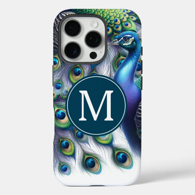 Elegant Monogrammed Peacock Case-Mate iPhone Case (Back)