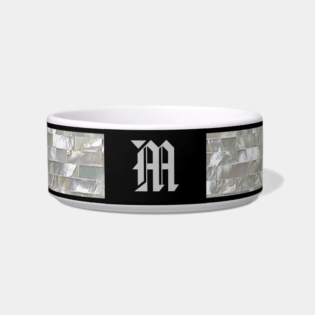 Elegant Monogrammed Pearl Tile  Pet Bowl (Front)
