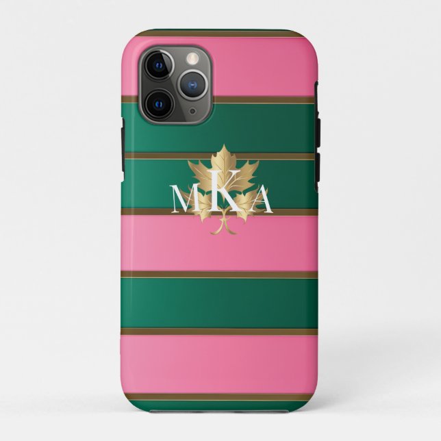Elegant Monogrammed Pink and Green Case-Mate iPhone Case (Back)