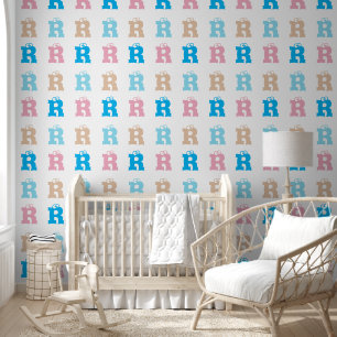 Elegant Monogrammed Pink Blue Kids Fun Lettering Wallpaper