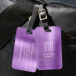 Elegant Monogrammed Purple Brushed Metal Luggage Tag<br><div class="desc">Personalised Elegant Monogrammed Purple Brushed Metal Luggage Tag.</div>