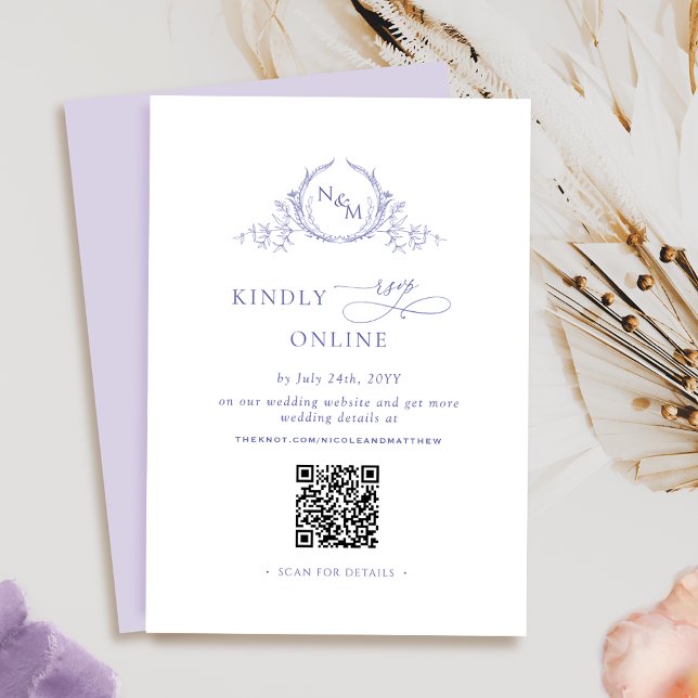 Elegant Monogrammed Purple QR Code / RSVP Online Enclosure Card (Creator Uploaded)
