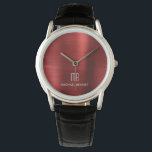 Elegant Monogrammed Red Brushed Metallic Watch<br><div class="desc">Personalised Elegant Monogrammed Red Brushed Metallic Watch.</div>