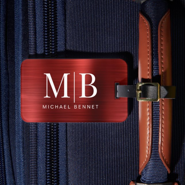 Elegant Monogrammed Red Luggage Tag (Front Insitu 4)