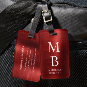 Elegant Monogrammed Red Luggage Tag