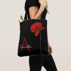 Elegant Monogrammed Red Poppy on Black