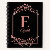 Elegant monogrammed rose gold frame leaves black