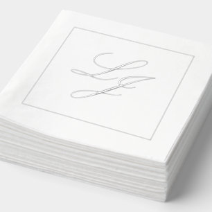 Elegant Monogrammed Simple Script Wedding Silver Foil Napkins