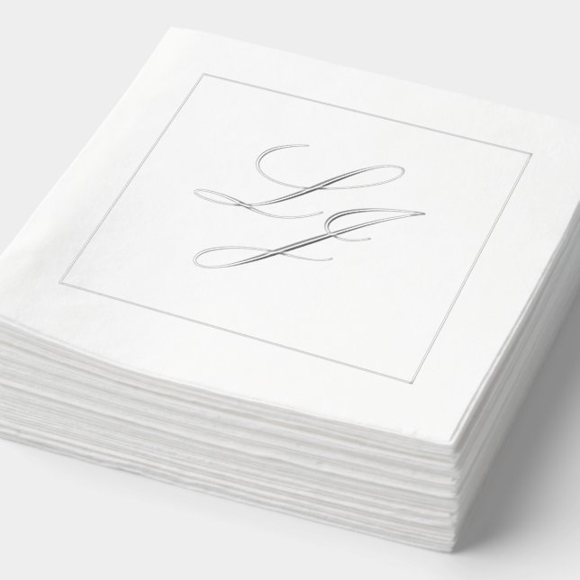 Elegant Monogrammed Simple Script Wedding Silver Foil Napkins (Detail)
