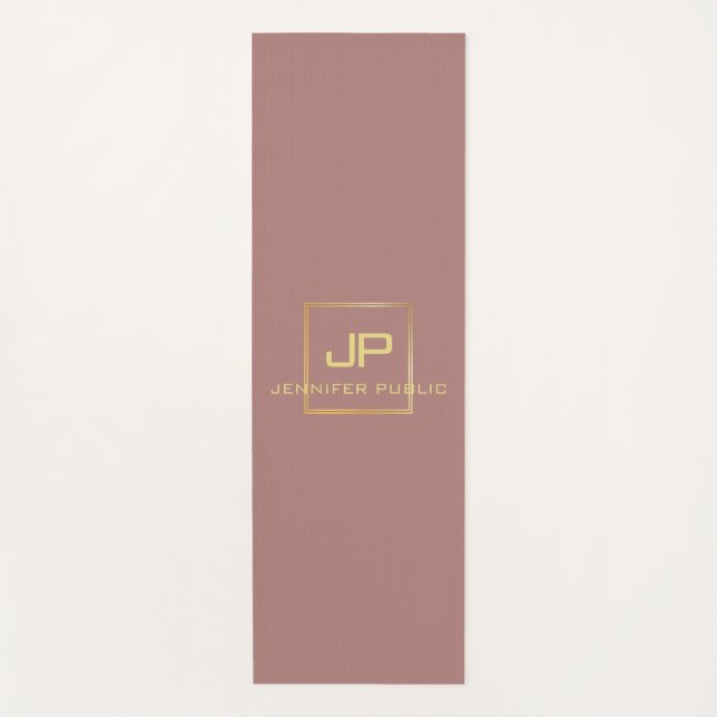 Elegant Monogrammed Template Gold Look Fitness Yoga Mat (Front)