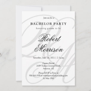 Elegant Monogrammed w/ QR code Bacherlor Party Invitation