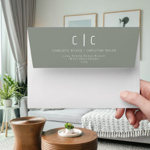 Elegant Monogrammed Wedding Sage Green and White Envelope