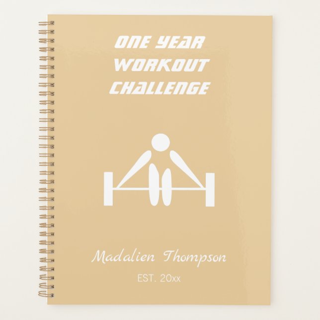 Elegant monogrammed workout weights girly beige    planner (Front)