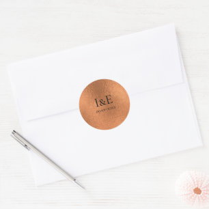 Elegant Monograms Wedding Date Faux Copper Foil  Classic Round Sticker