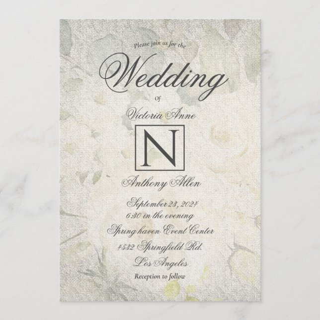 Elegant Monogrm Floral Watercolor Rustic Wedding I Invitation (Front)