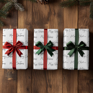 Elegant Monotone Black White Merry Christmas Wrapping Paper Sheet