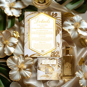 Elegant Monstera Gilded Gold Wedding Details Card