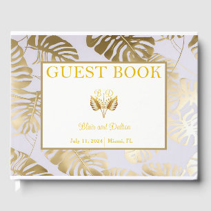 Elegant Monstera Gilded Gold Wedding Guest Book