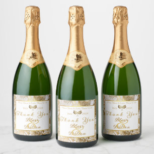 Elegant Monstera Gilded Gold Wedding Sparkling Wine Label