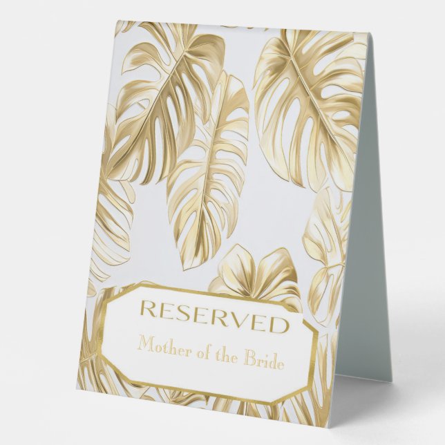 Elegant Monstera Gold Wedding Placement Card (Front)