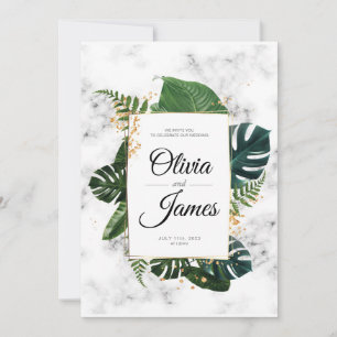 Elegant Monstera Greenery Wedding Gold Invitation