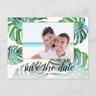 Elegant Monstera Leaf Photo Save the Date Announcement Postcard
