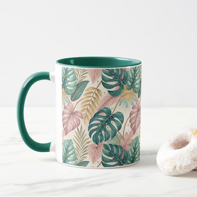 Elegant Monsteras Gold Mug (With Donut)