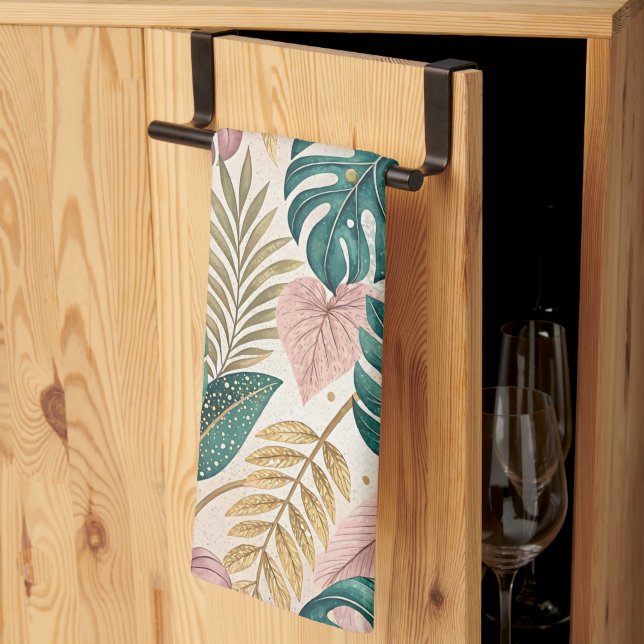 Elegant Monsteras Gold Tea Towel (Thirds Fold)