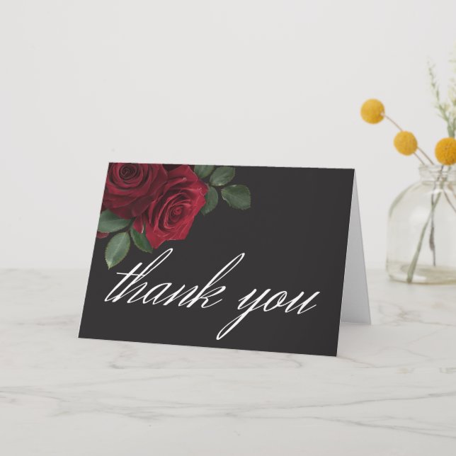Elegant Moody Blood Red Roses Floral Folded Thank You Card (Front)