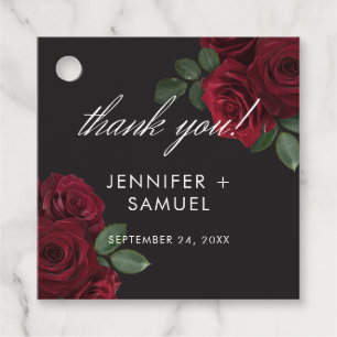 Elegant Moody Blood Red Roses Floral Wedding Favour Tags