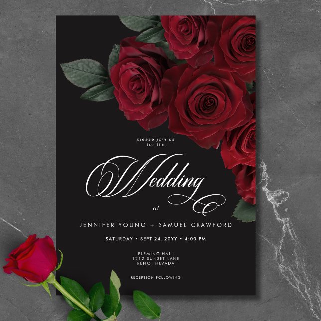 Elegant Moody Blood Red Roses Floral Wedding Invitation (Elegant Moody Blood Red Roses Floral Wedding Invitation)